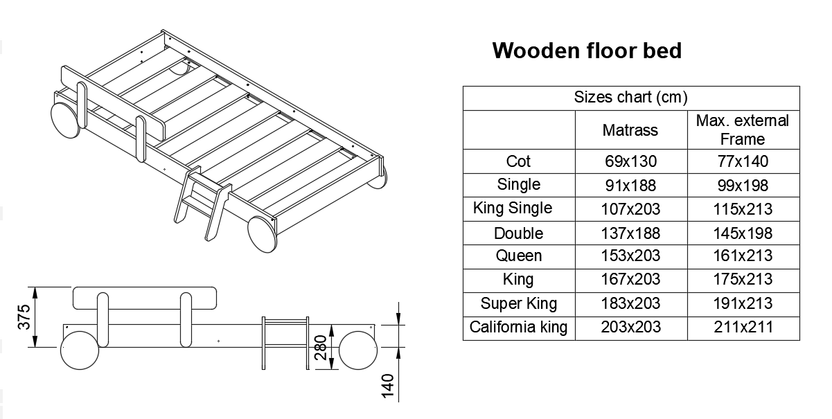 Elevate your kids' bedroom with our Montessori floor bed frame. Safe guardrail included. NZ Made.