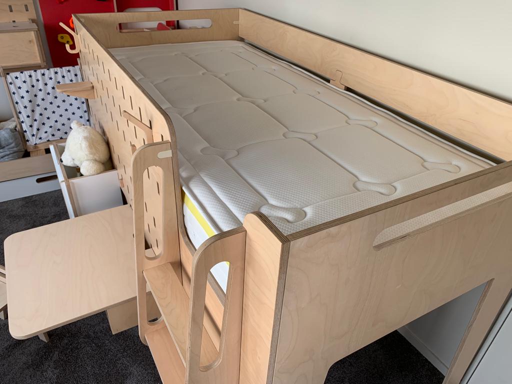 low loft bed frame with study set with discount