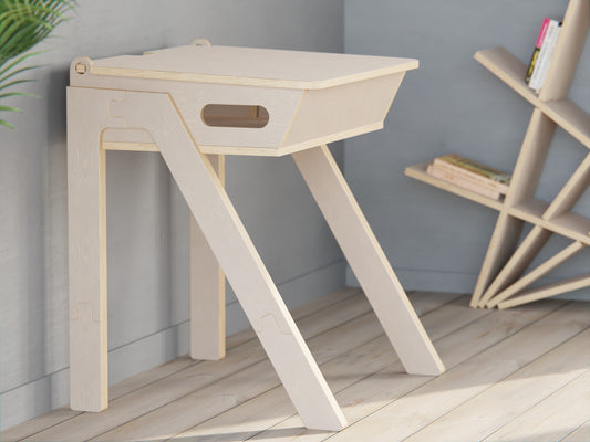Adjustable birch study table for kids - suitable from age 2. Easily changeable height for all ages.