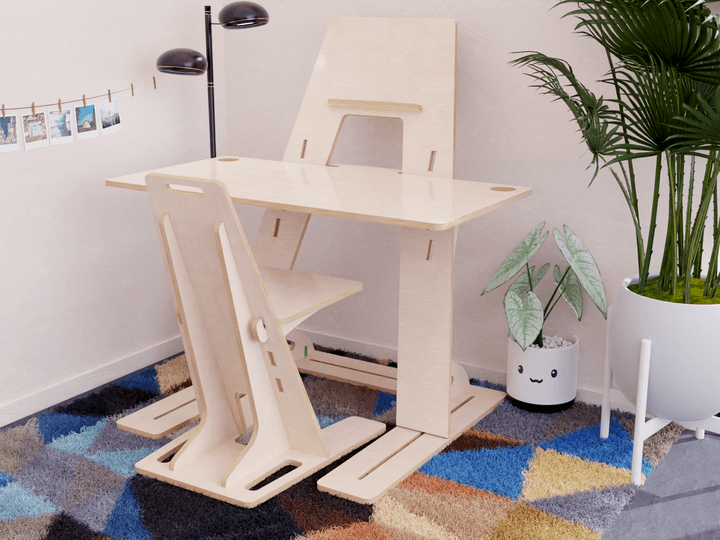 NZ-crafted adjustable table-chair set, doubles as an easel for little artists aged 3+.