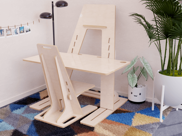 Plywood adjustable desk for kids.