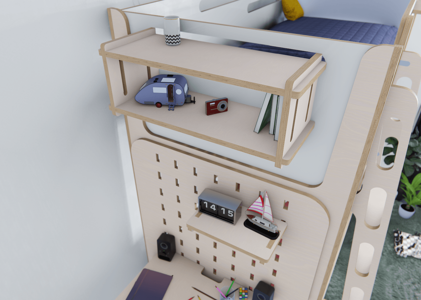 Revolutionize your child's study space with our customizable plywood shelf. A storage solution that grows with them.