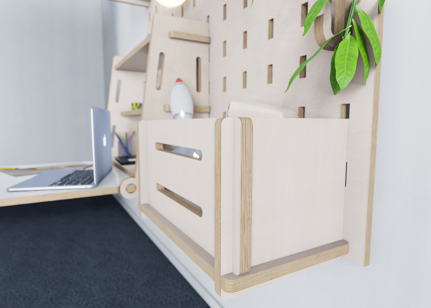 Introduce smart storage with our plywood drop box for pegboards. A seamless addition to any child's study space.