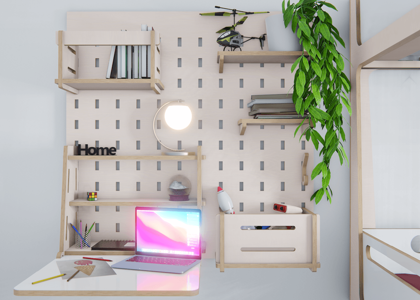 Innovate your child's space with our pegboard folded study desk. Where learning meets style!.