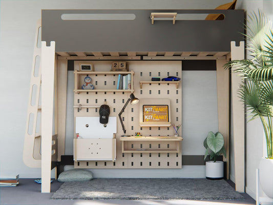 A touch of modernity for your kids' bedroom with our plywood loft bed. Stylish, fun, and comfortable