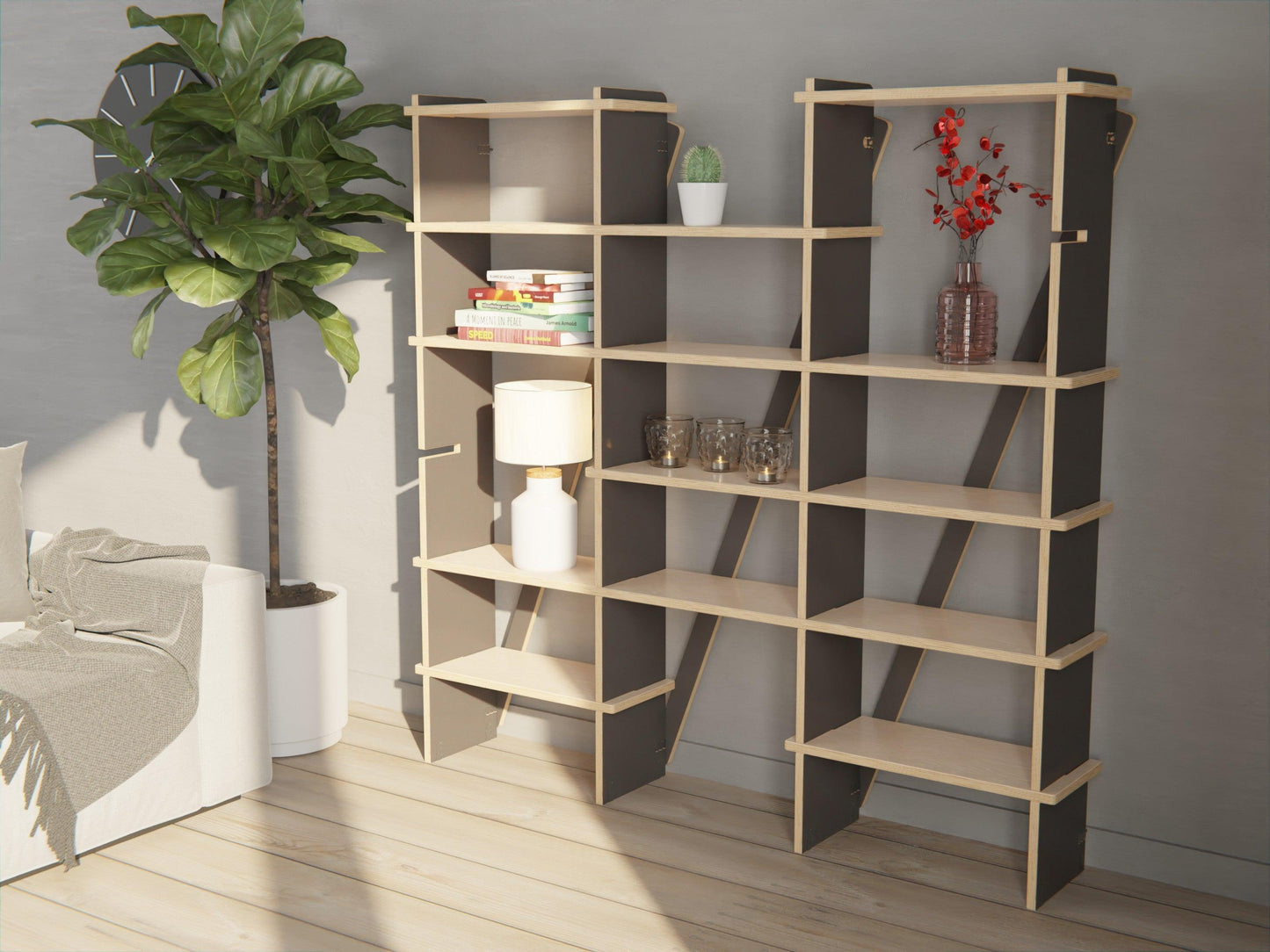 Maximize your storage with our plywood modular bookshelf. Part of our stylish and practical Modular Shelf Storage System in black.