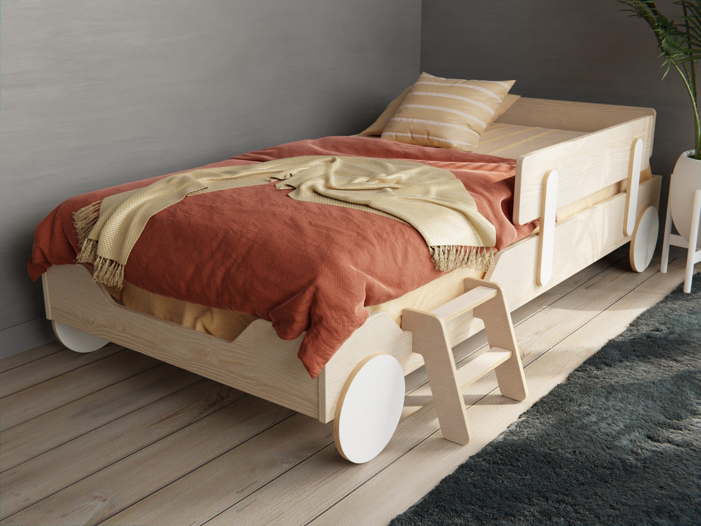 Tiny wooden ladder for kids bed frames.