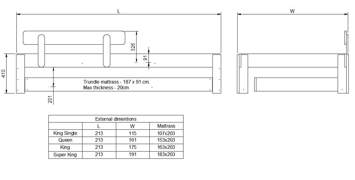Wooden bed frame with trundle, crafted from 100% natural NZ Pine, offering a stylish, space-saving, and eco-friendly sleep solution