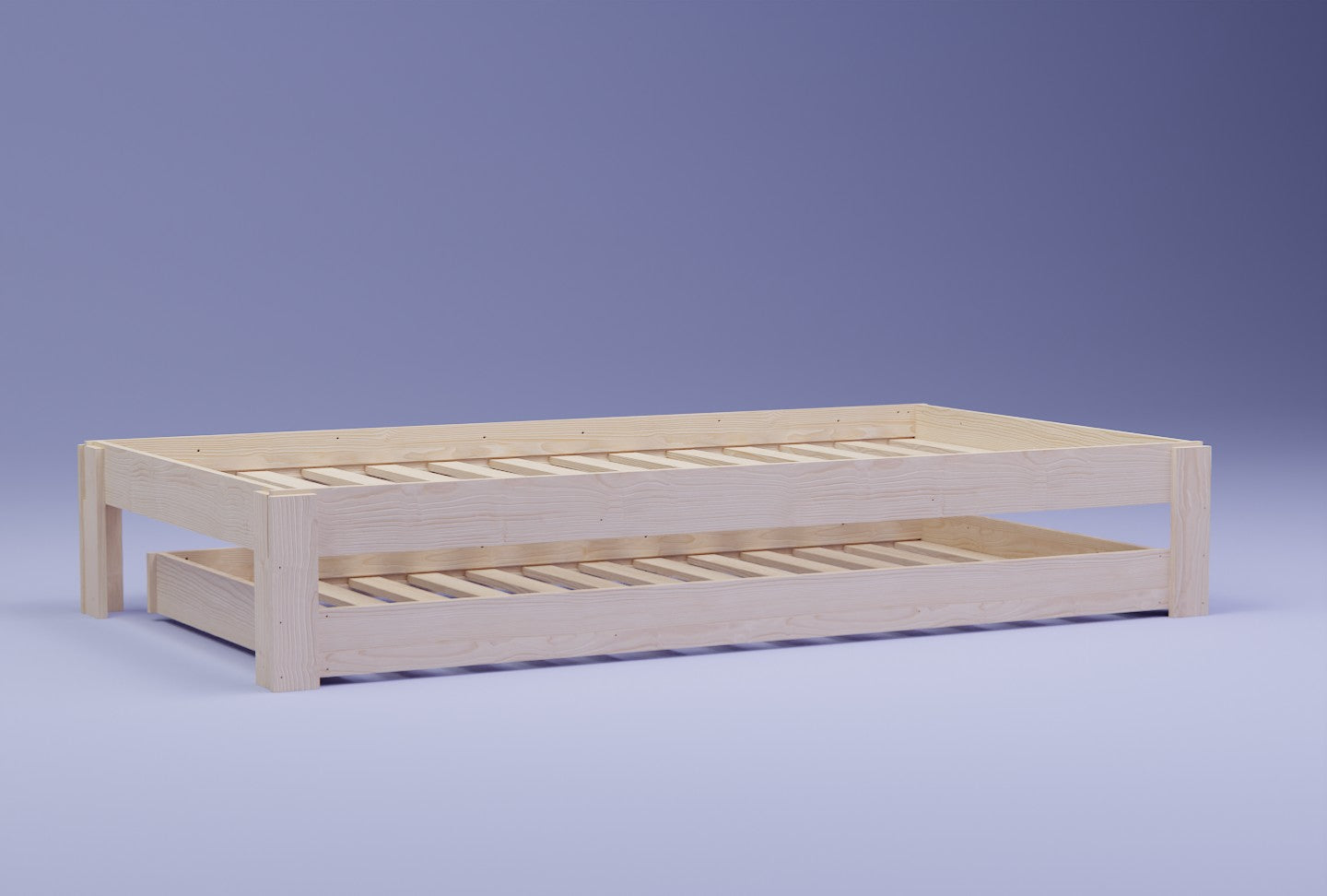 Transform your interior with our elegant, space-saving bed frame with trundle. Made from natural NZ Pine, it's a budget-friendly and sustainable choice.