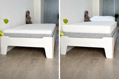 Close-up of a kids’ mattress on a birch plywood bed frame with an easy-clean surface, designed for everyday family life in NZ