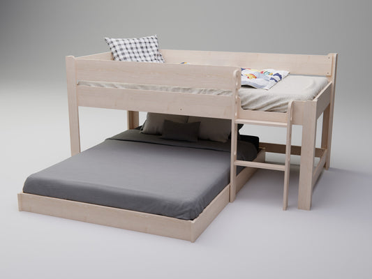 Adapt kids’ furniture with adjustable desks and L-shaped bunk beds for shared rooms and save space