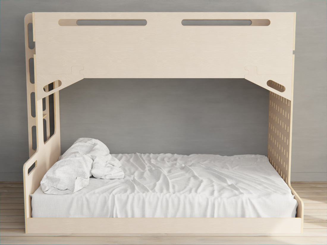 Space-efficient KitSmart Family Bunk Bed with customisable options, featuring a study area, optional storage drawers, and available in various colours.