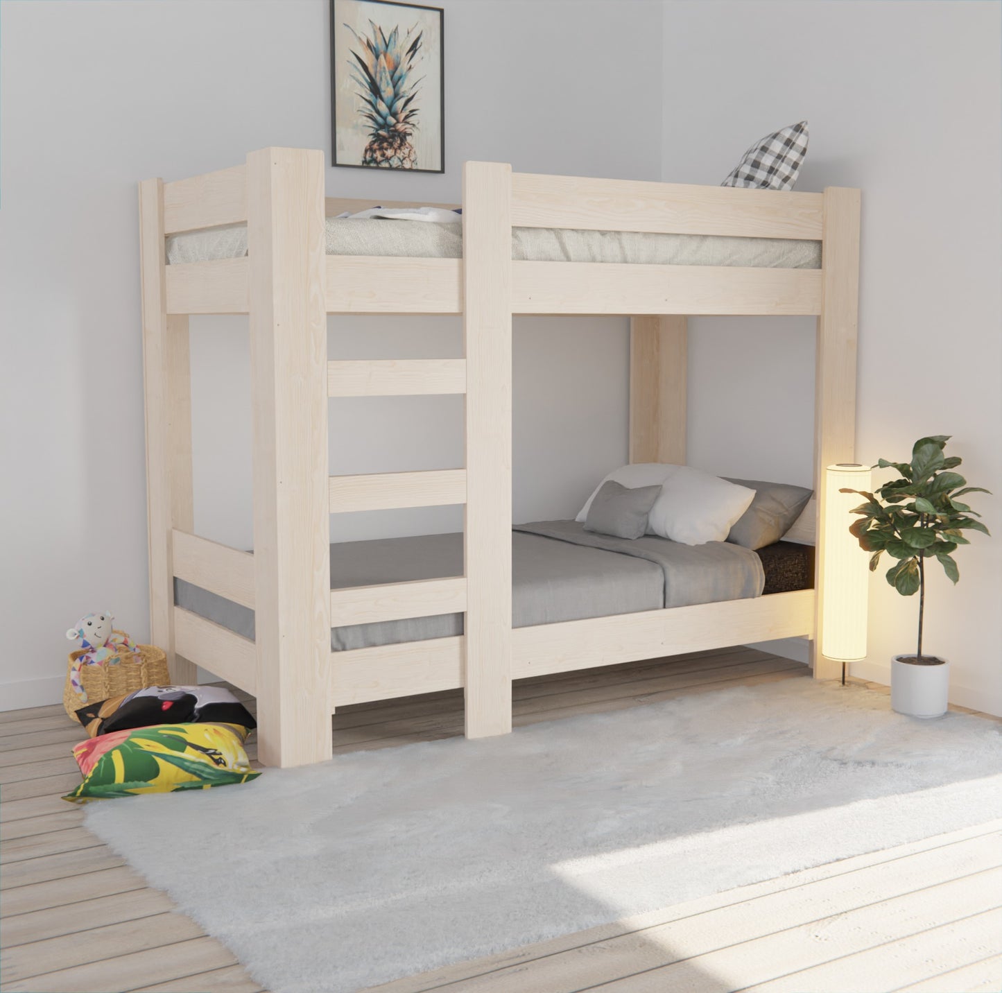 Upgrade your kid's room with our versatile bunk bed. With adjustable lower bunk height and optional drawer, it's perfect for growing needs.