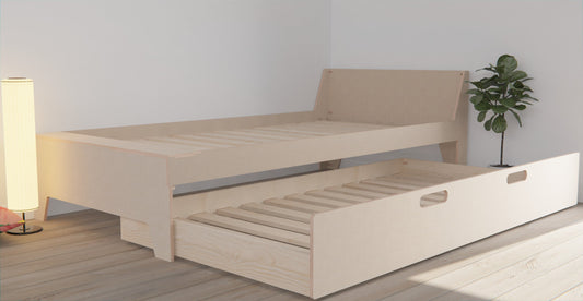 Upgrade your guest room with a space-saving wooden bed frame with trundle bed. Comfort and functionality combined.