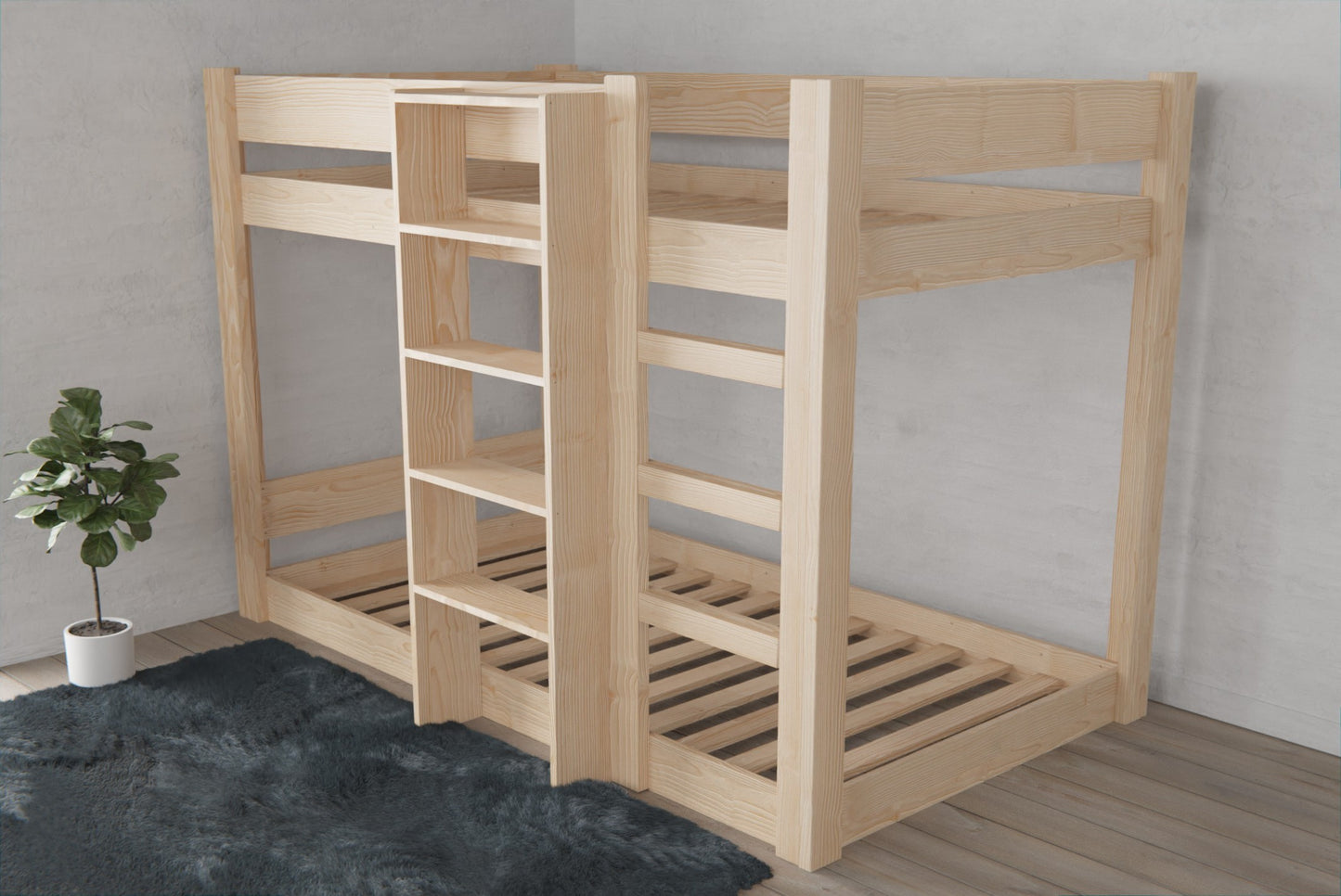 Versatile bunk bed with built-in shelves, perfect for keeping kids' rooms neat and organised