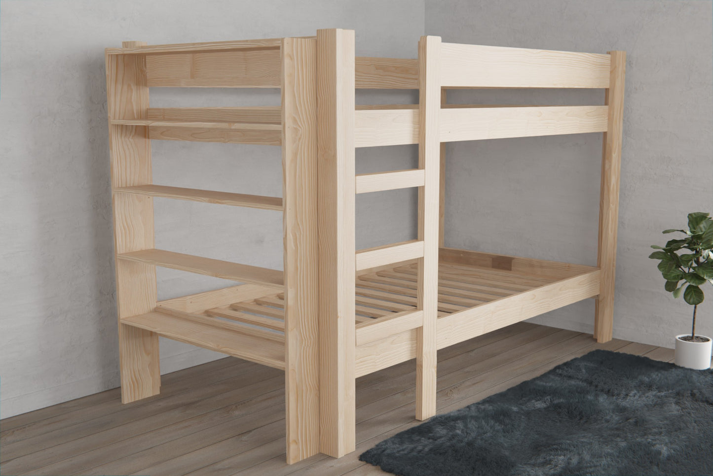 Adjustable-height bunk bed with sturdy shelves for easy access to books and personal items