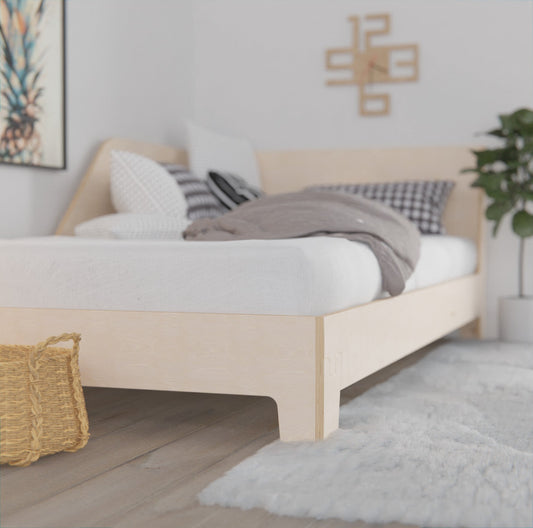 Versatile floor bed frame with optional storage drawers, trundle, and customisable accessories