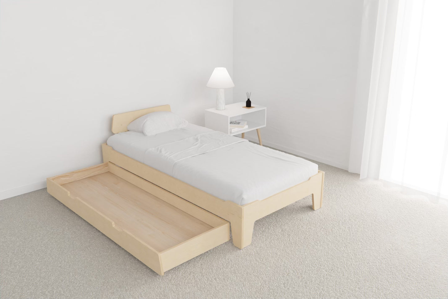 Elevate your kids' space with our flippable Montessori bed frame. Start low, flip for teens and adults. Premium plywood, optional spacious drawer
