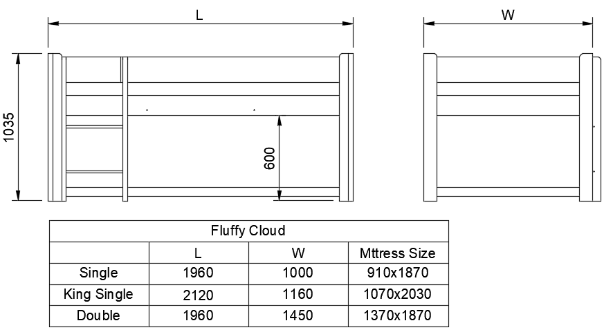 Wooden Low Loft Bed "Fluffy Cloud"