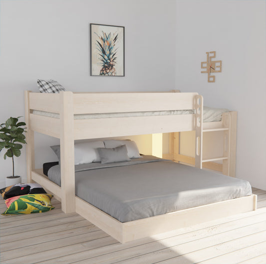 Discover the perfect space-saving solution with our wooden L-shaped bunk beds. Crafted for durability and style, ideal for families.