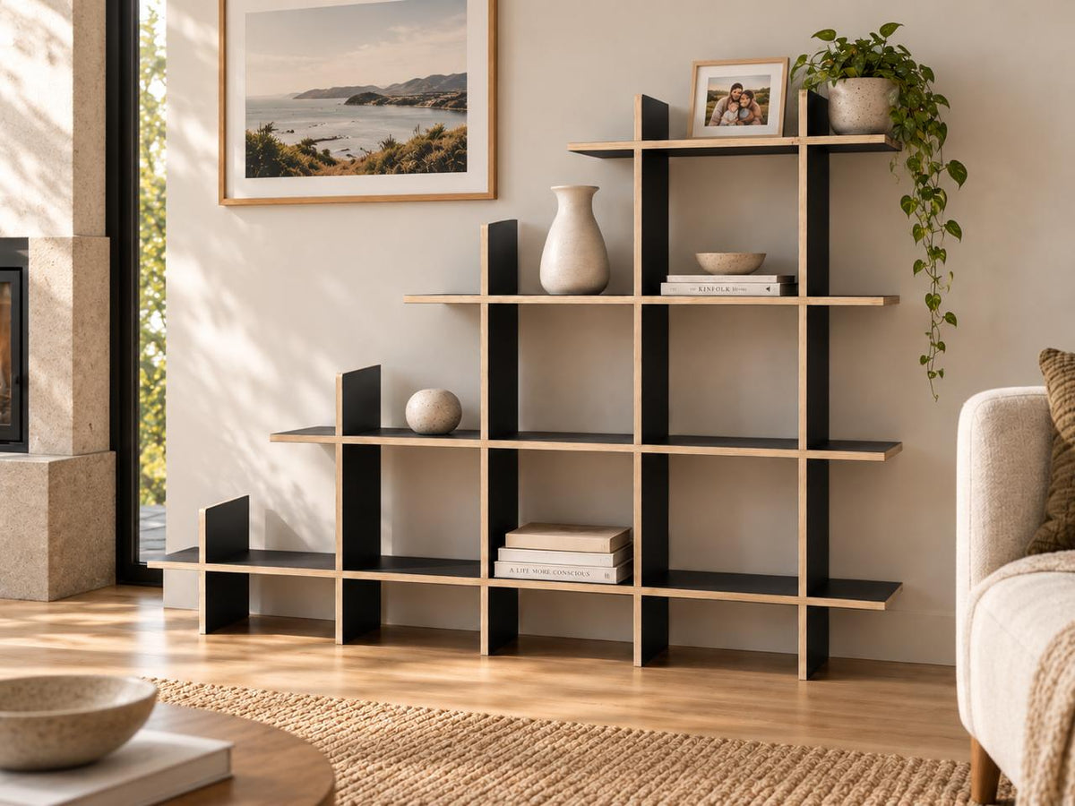 Birch Ply Modular Diagonal Open Shelf System