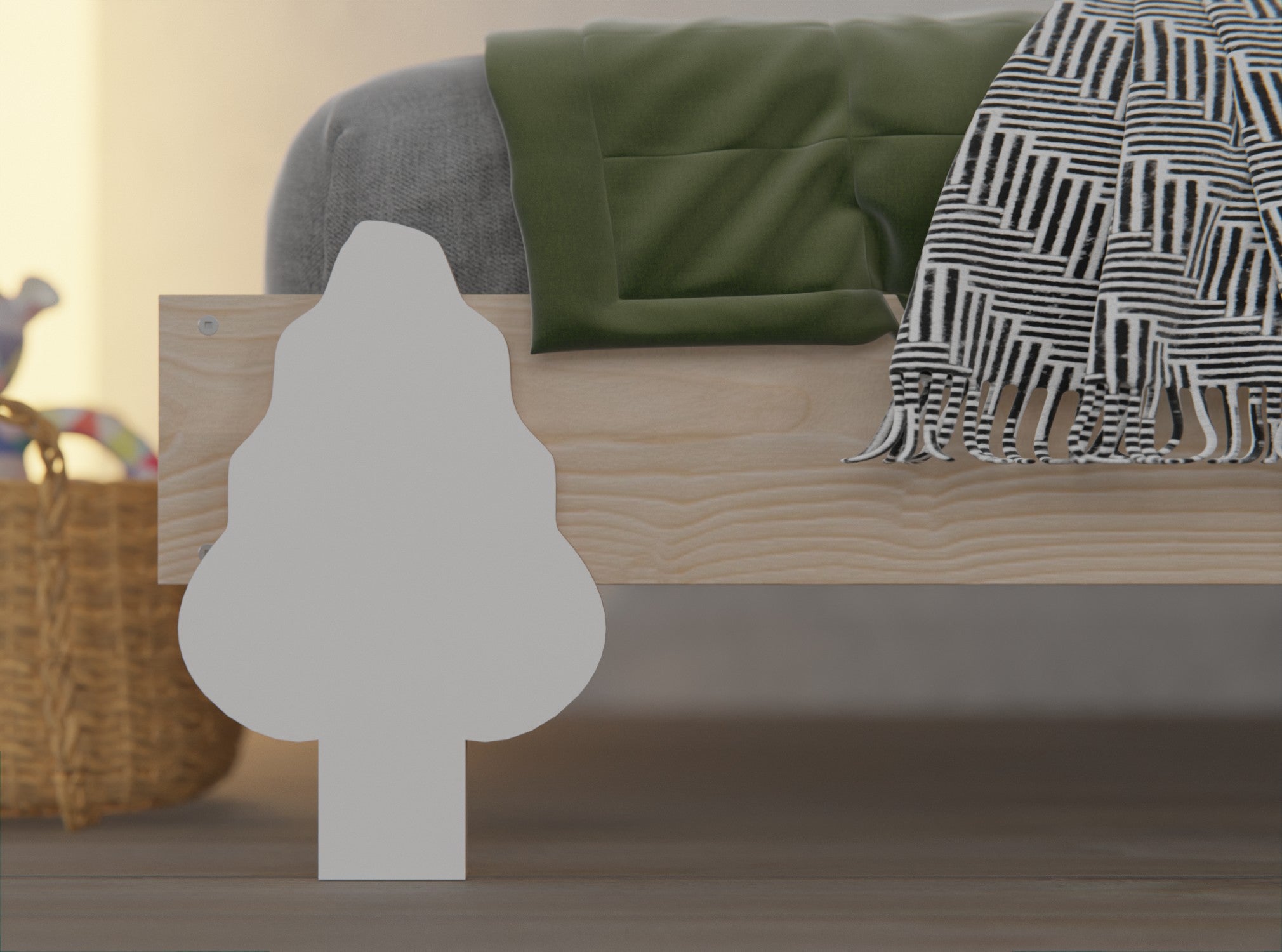 Montessori floor bed frame: Safe guardrail, NZ pine material, ideal for toddlers.