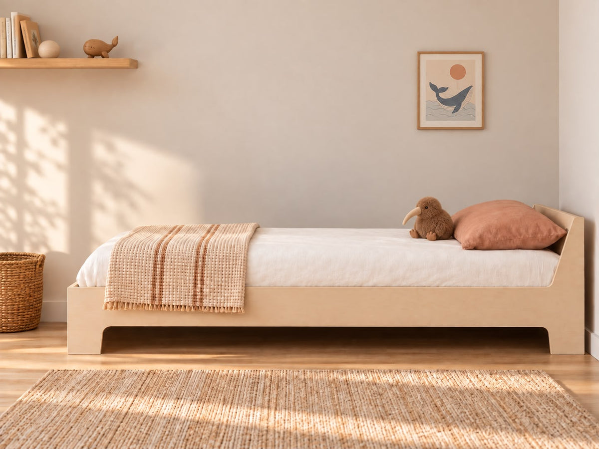 Birch Ply Floor Bed with Headboard
