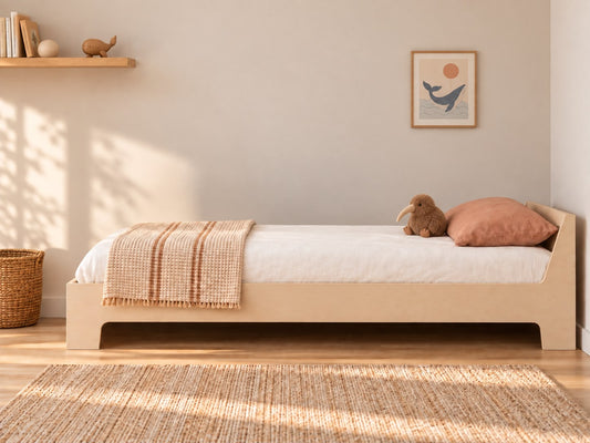 Birch Ply Floor Bed with Headboard