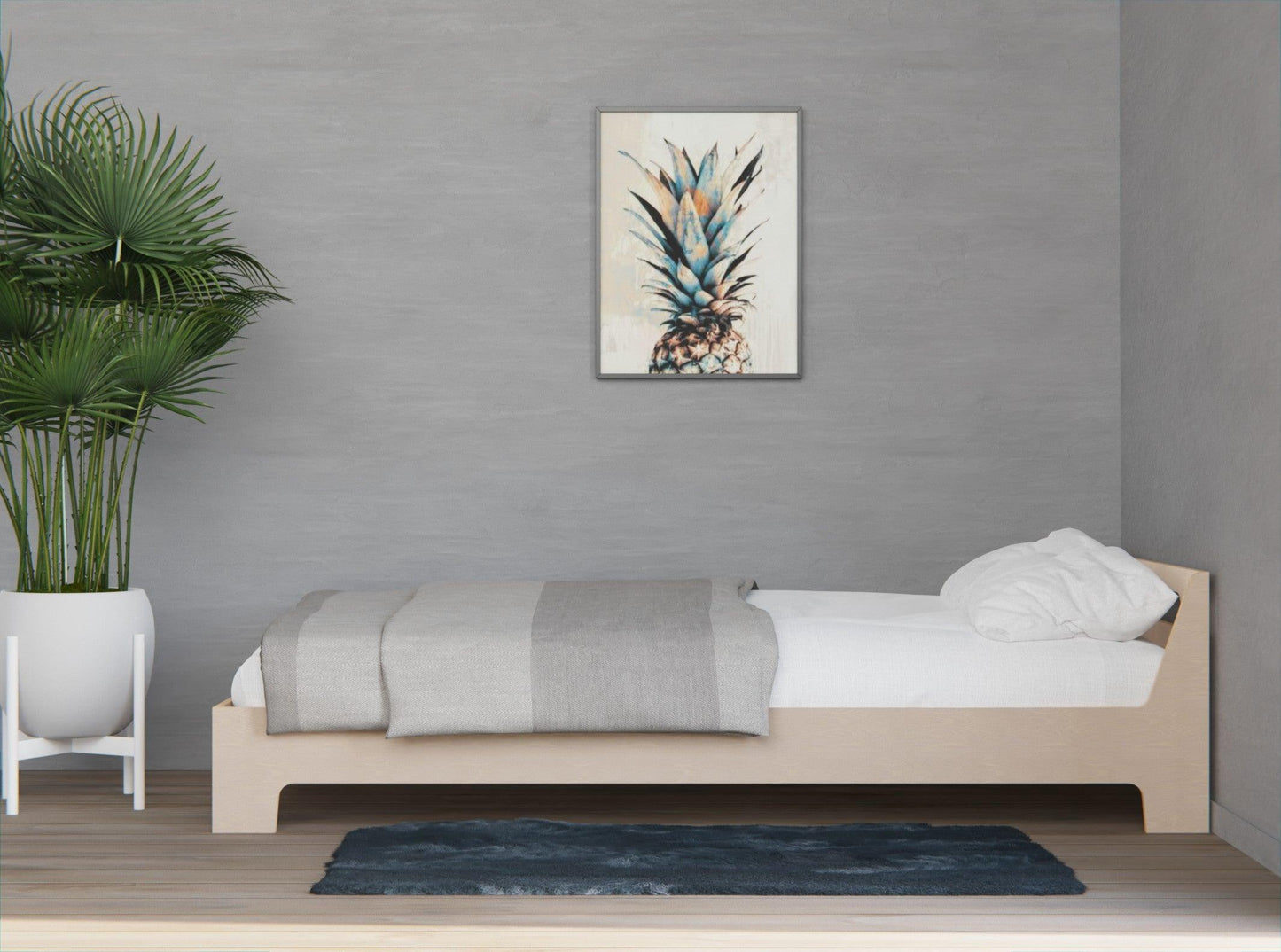 Simple floor bed frame with headboard