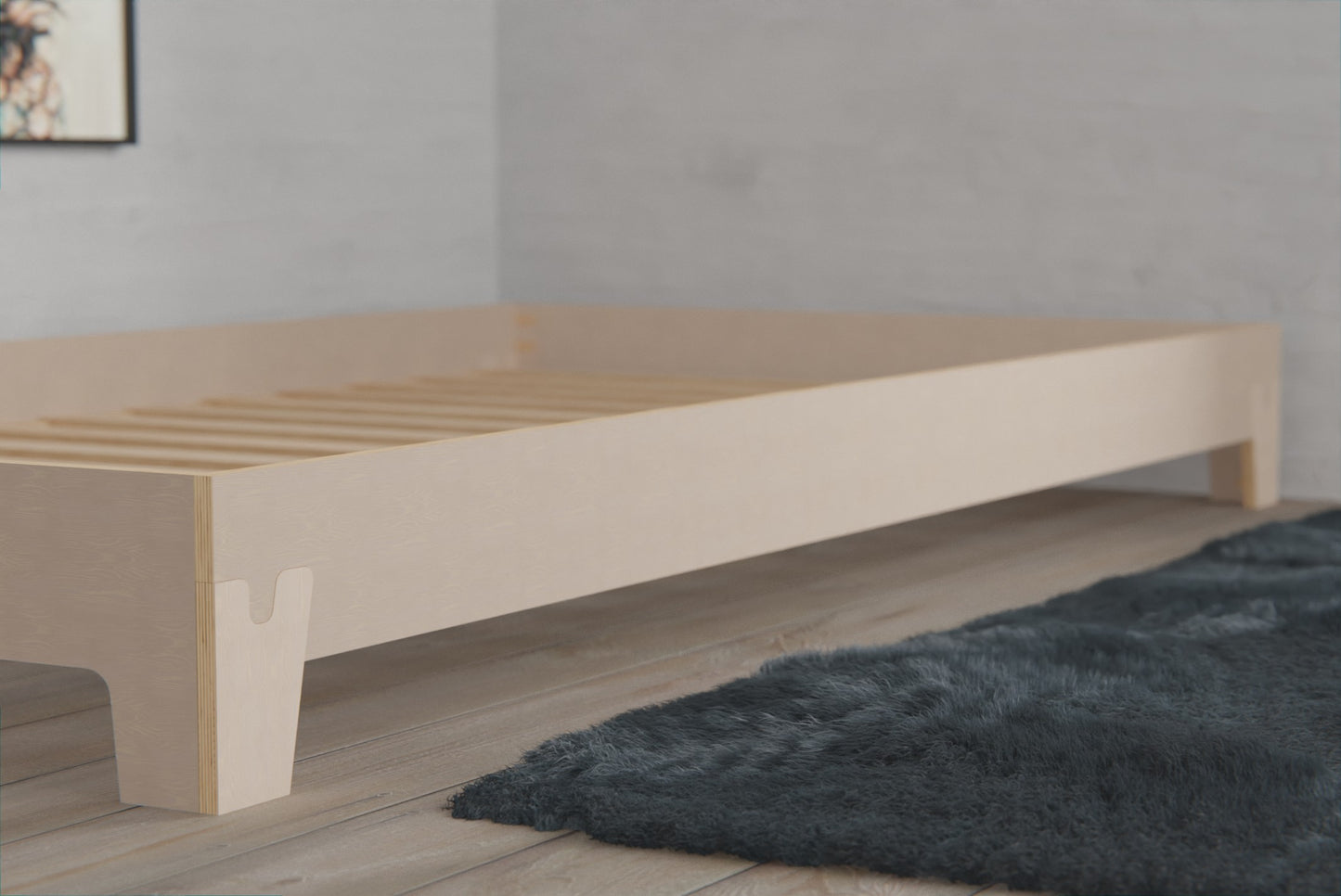 Low floor bed frame made from beautiful pressed birch with discount