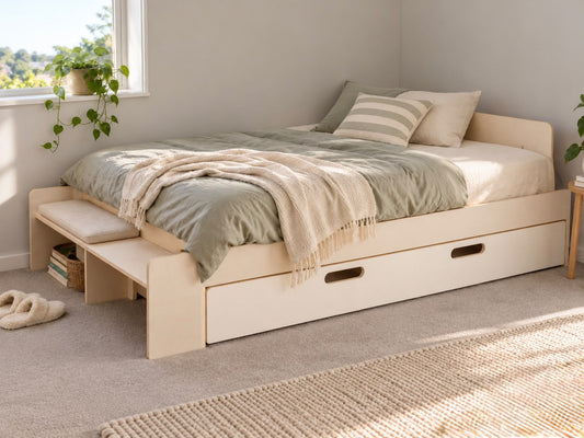 Double Floor Bed with Drawer and Shelf