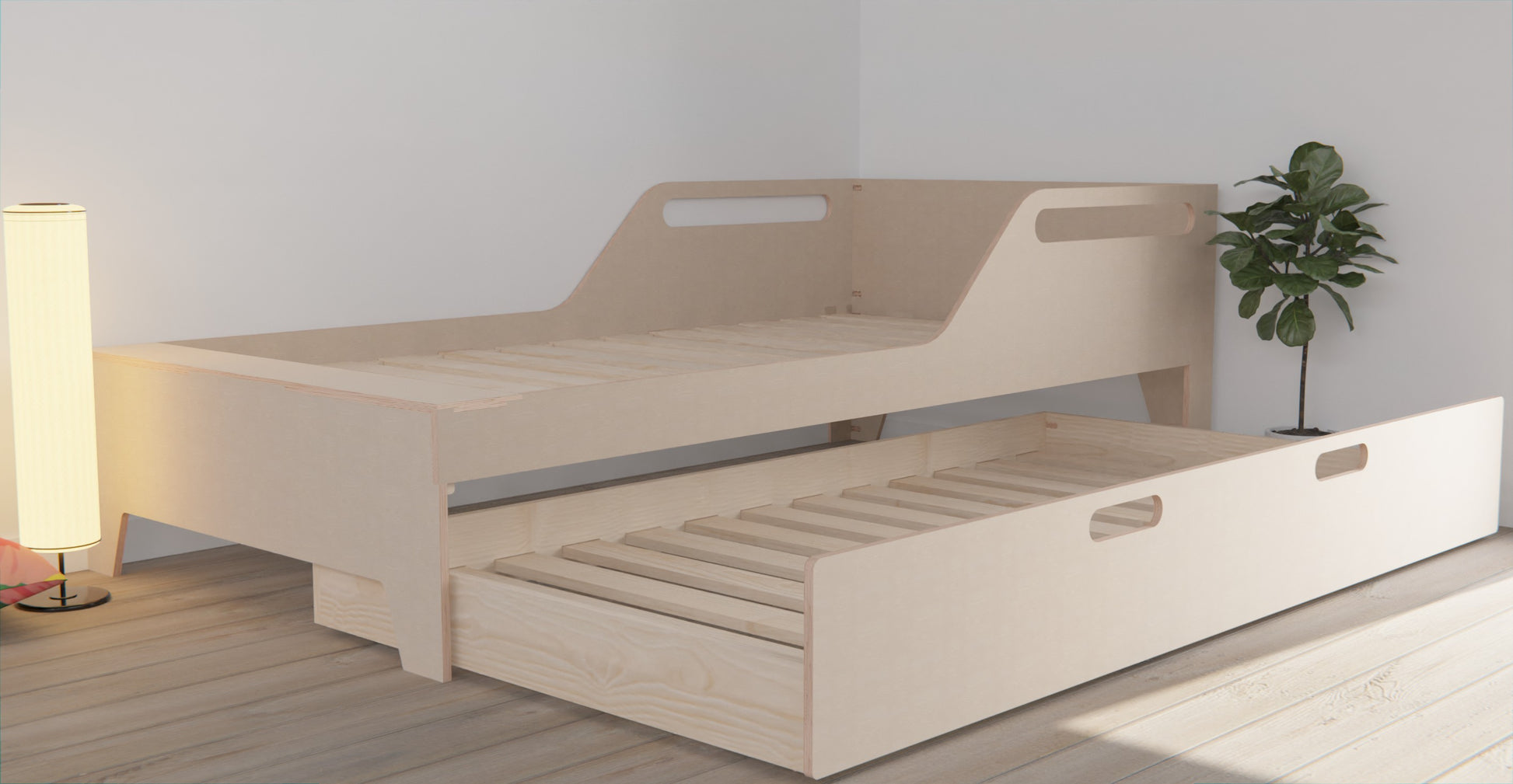 Discover the charm of a wooden bed frame with trundle bed - a space-efficient solution for modern living.