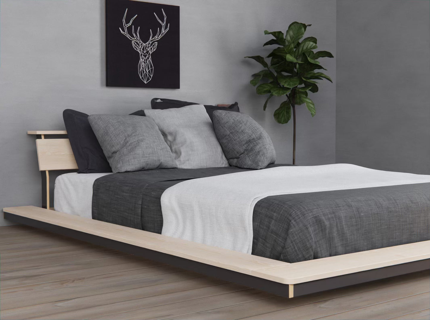 Versatile low-to-floor bed frames in solid wood. Floating platform comfort and style—available in any size