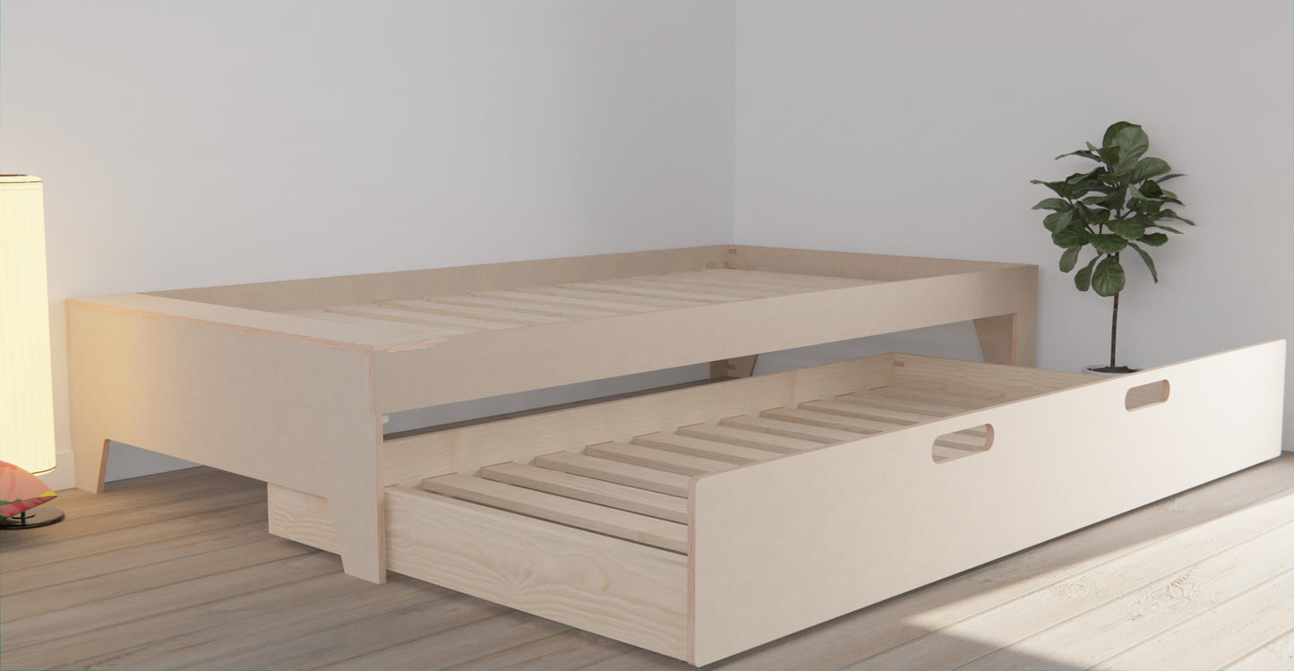 Crafted with precision - wooden bed frame with trundle bed offers comfort and convenience in one package.