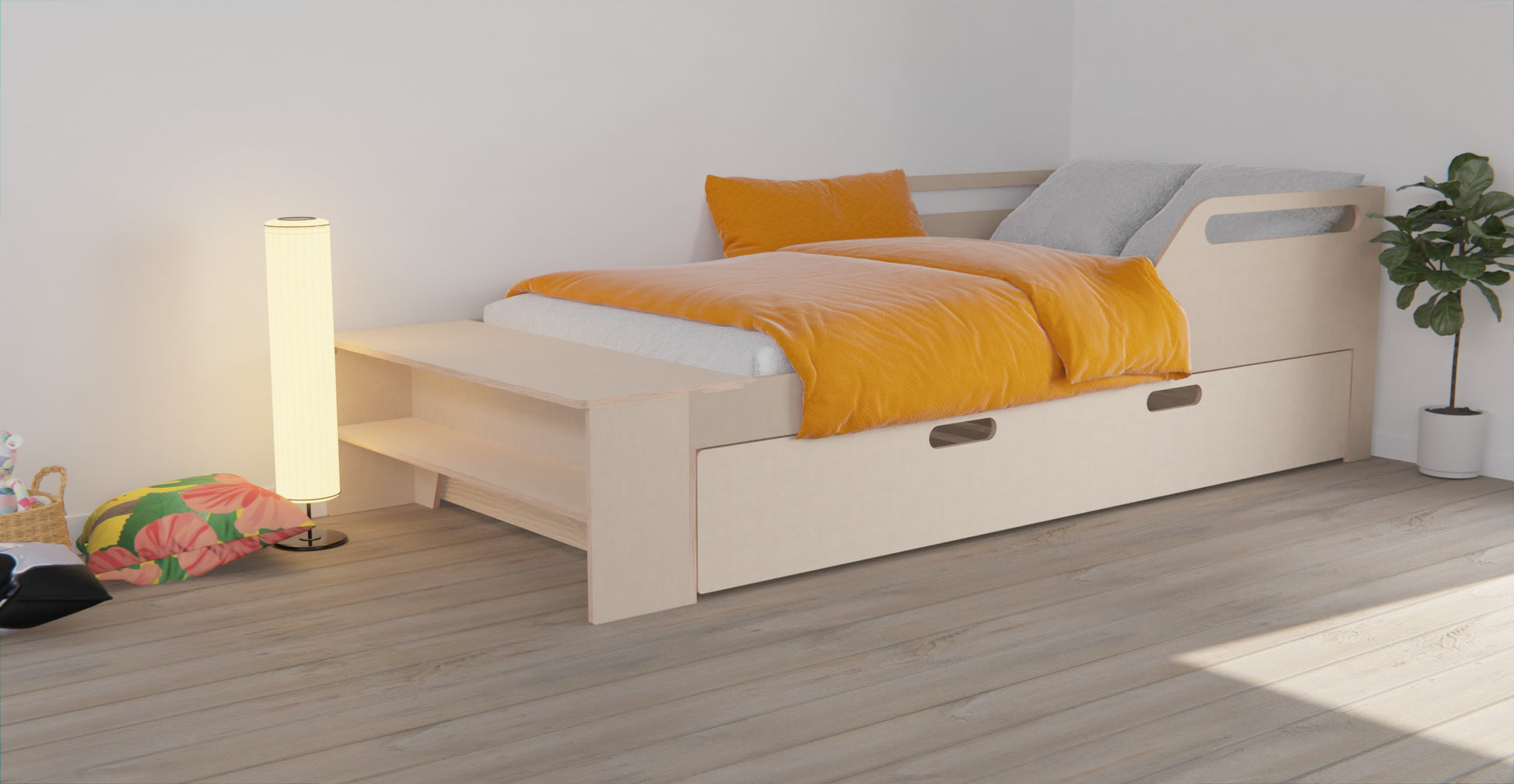 A blend of comfort and convenience - wooden bed frame with trundle bed. Effortlessly accommodate sleepovers.