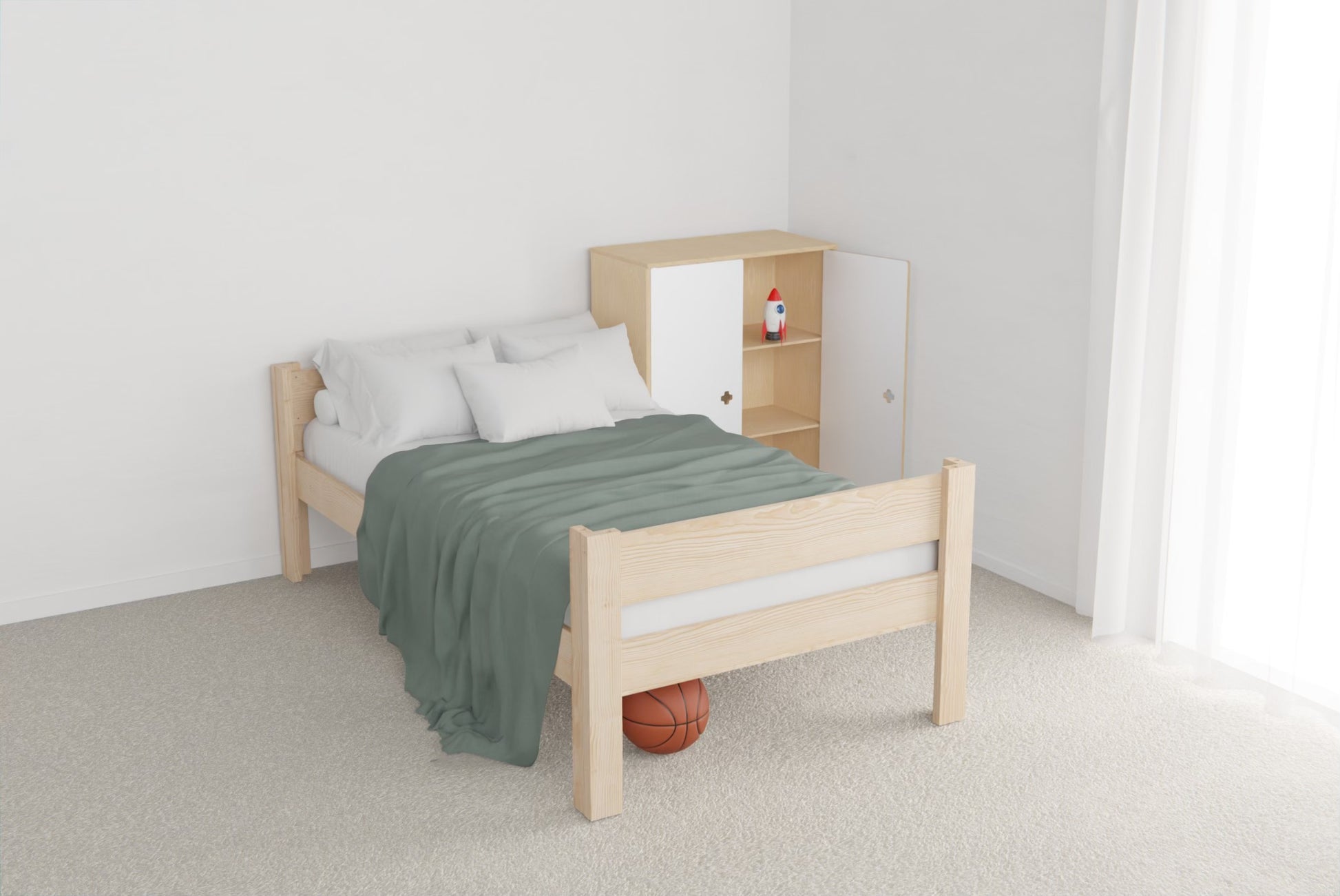 Wooden floor bed legs in different styles — Montessori method design, perfect for toddlers’ rooms