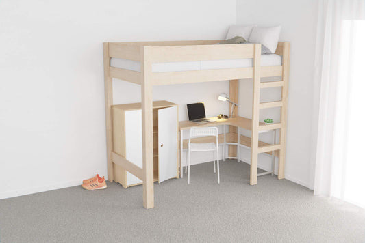 Wooden loft bed for children — solid NZ pine frame with custom height and ladder