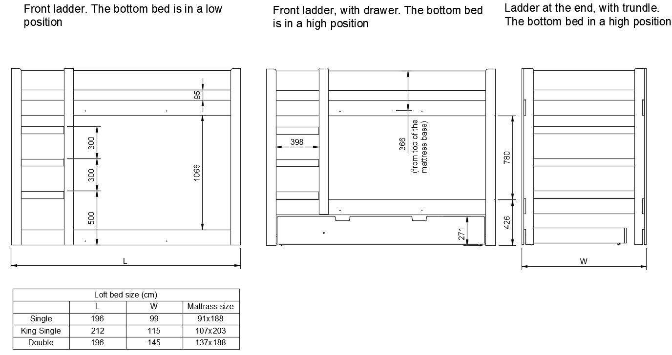 MultiHeight Bunk Bed NZ Pine. KitSmart Furniture