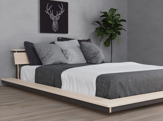 Discover our floating low platform bed frames. Crafted from solid wood, these tatami-inspired frames offer a stylish and comfortable low-to-floor design.