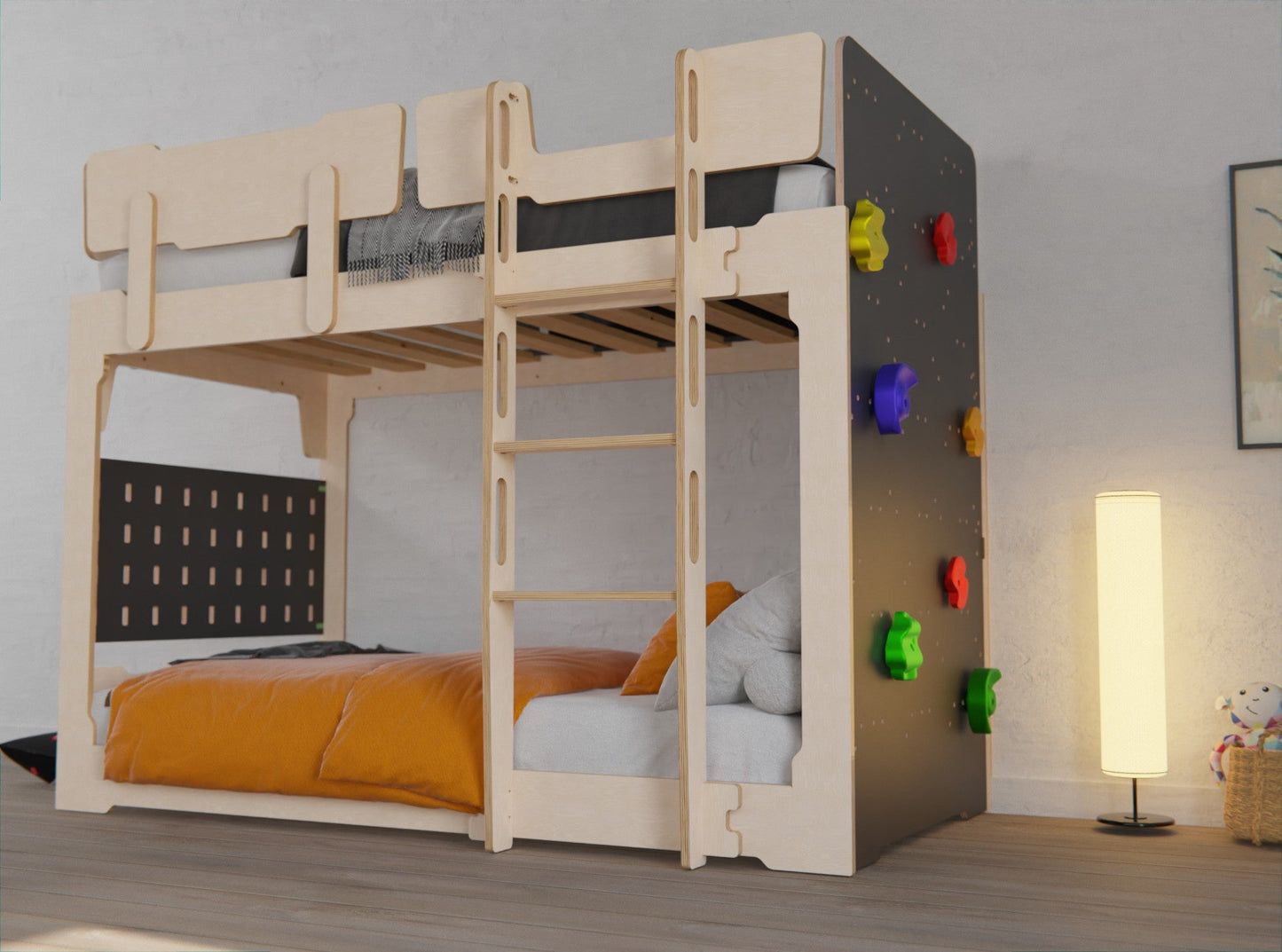 Transform your space with our Bunk Bed with rock climbing wall.
