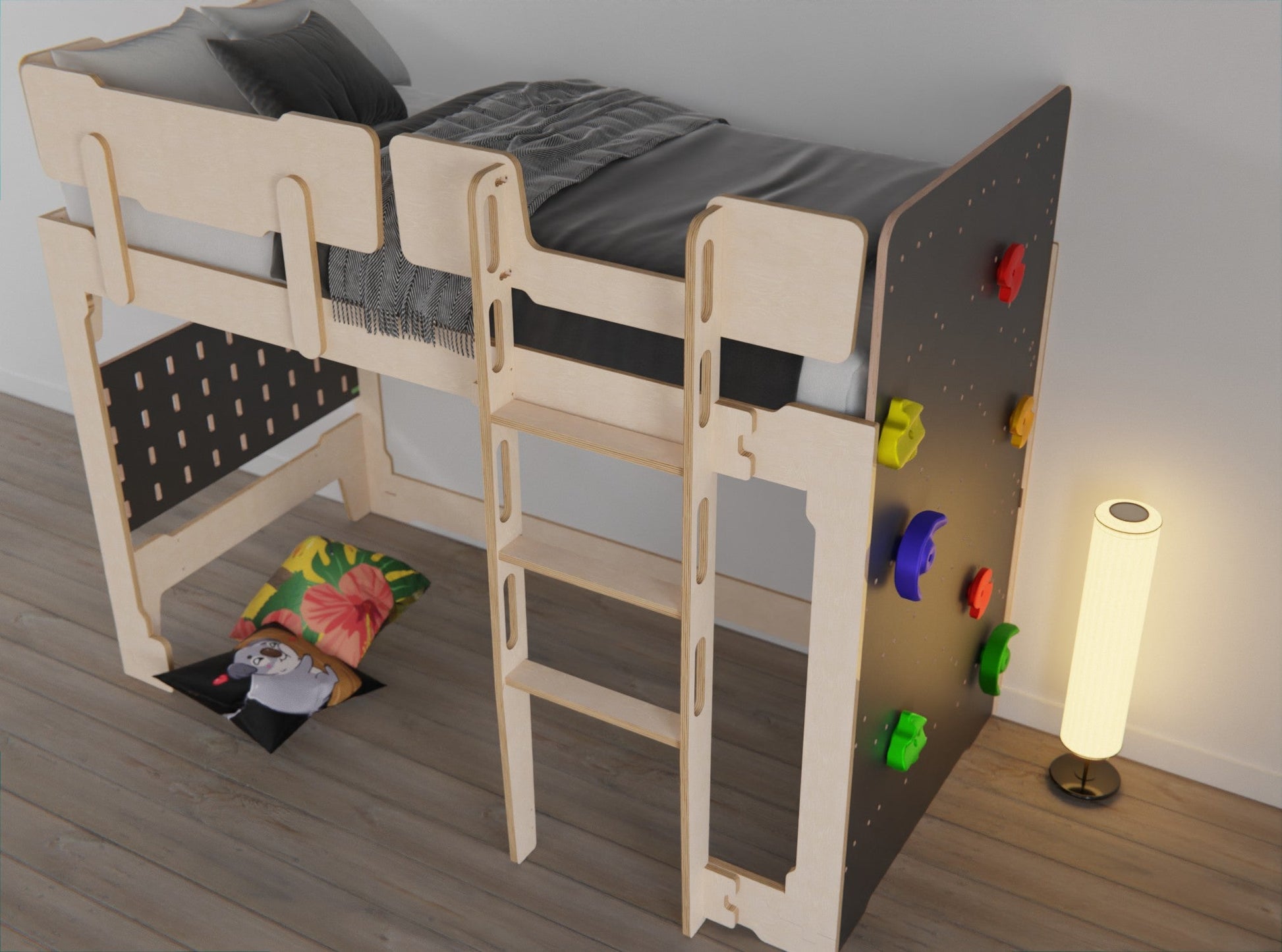 Enjoy our Transformer Loft Bed: an adaptable 3-in-1 design with rock climbing wall.