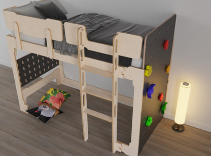 Enjoy our Transformer Loft Bed: an adaptable 3-in-1 design with rock climbing wall.
