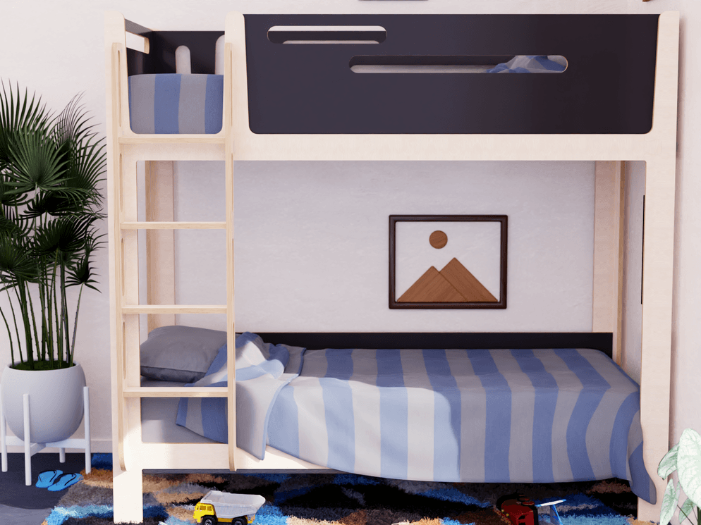 Plywood bunk bed frame in black.