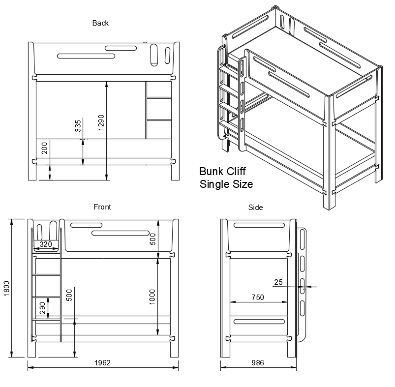 Bunk bed dimensions.