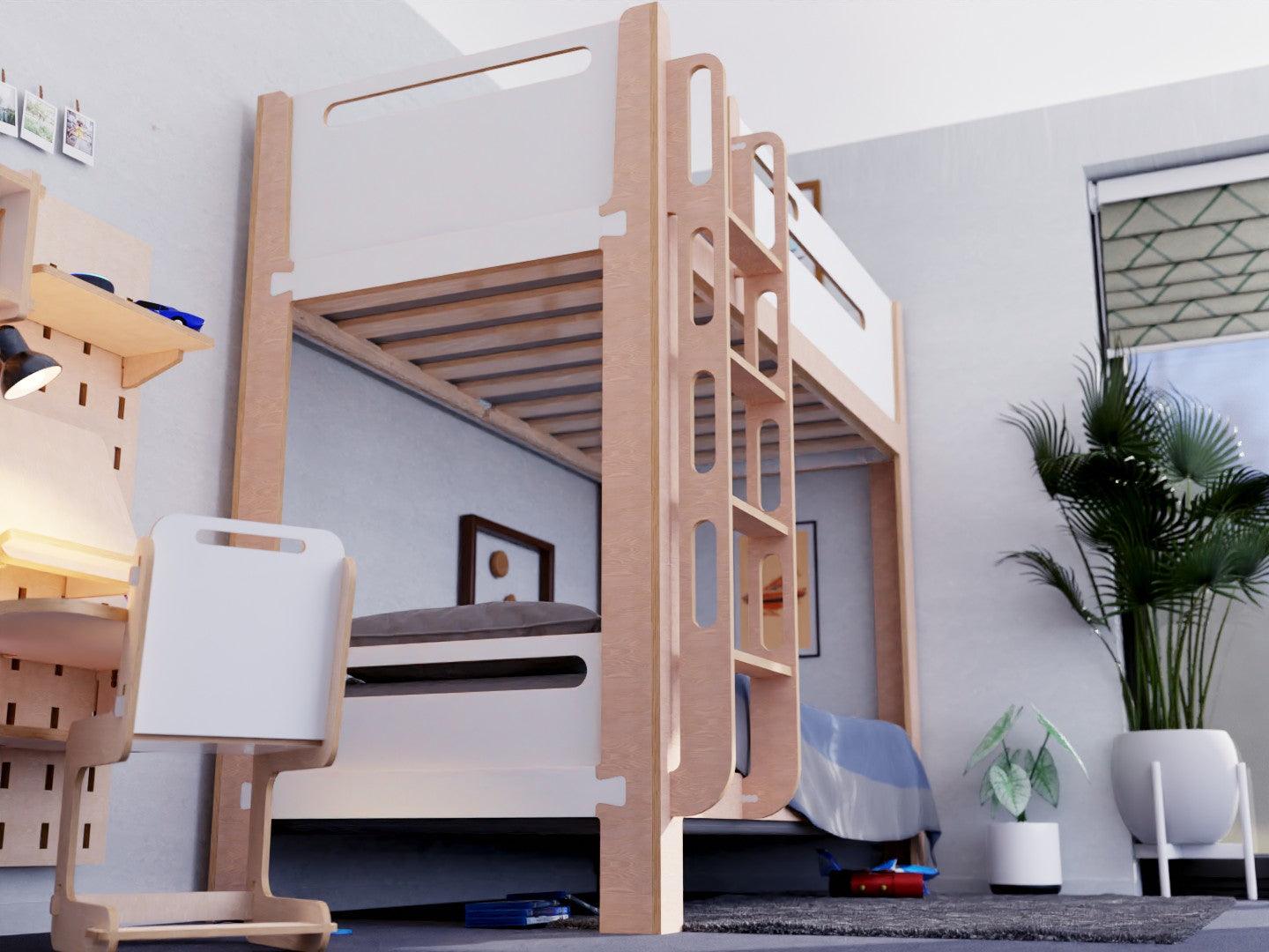 Explore elevated comfort with our plywood bunk beds. Includes study set, storage drawer, in vibrant colors!