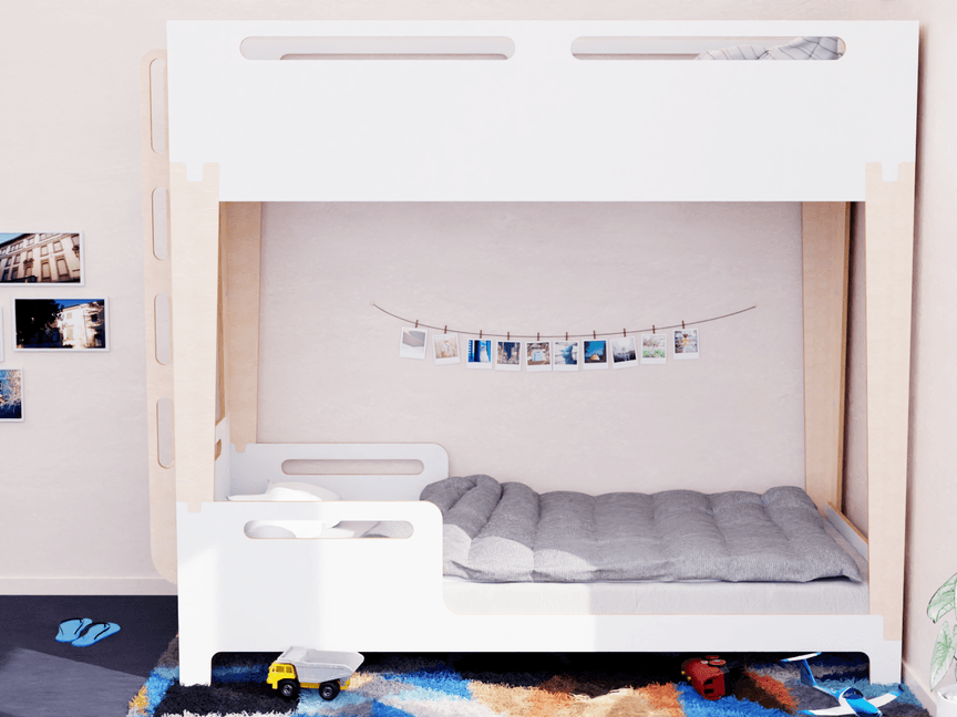 Experience Scandinavian-style luxury with our plywood bunk beds. Available in white.