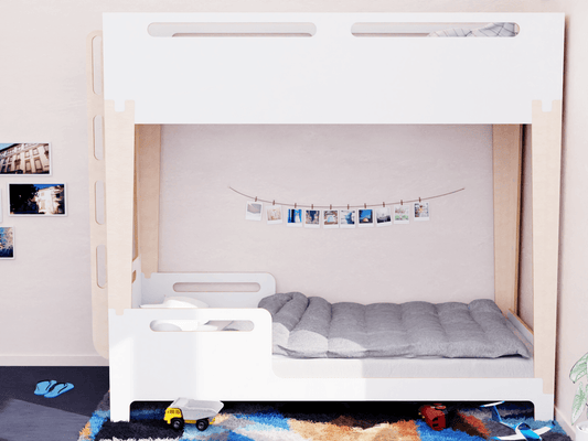 Experience Scandinavian-style luxury with our plywood bunk beds. Available in white.