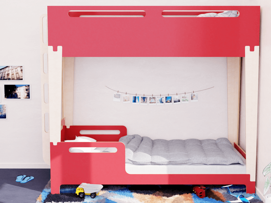 Space-saving bunk bed in red. 