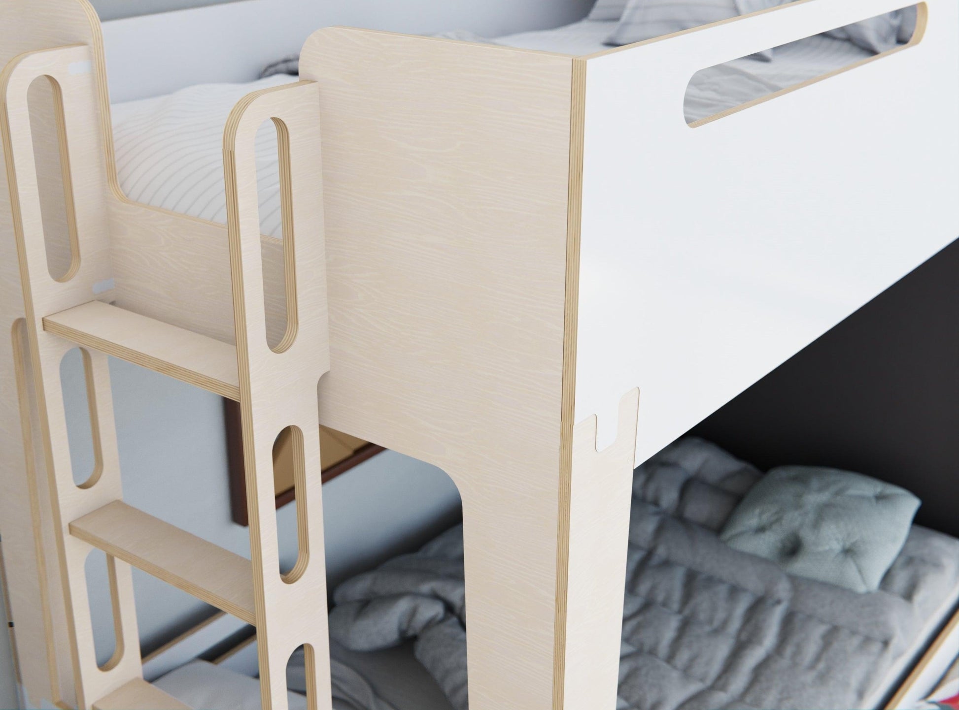 White Bunk bed with ladder.
