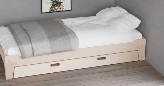 Drawer on castors to fit birch ply bed frames — NZ-made, durable under-bed storage for kids’ essentials